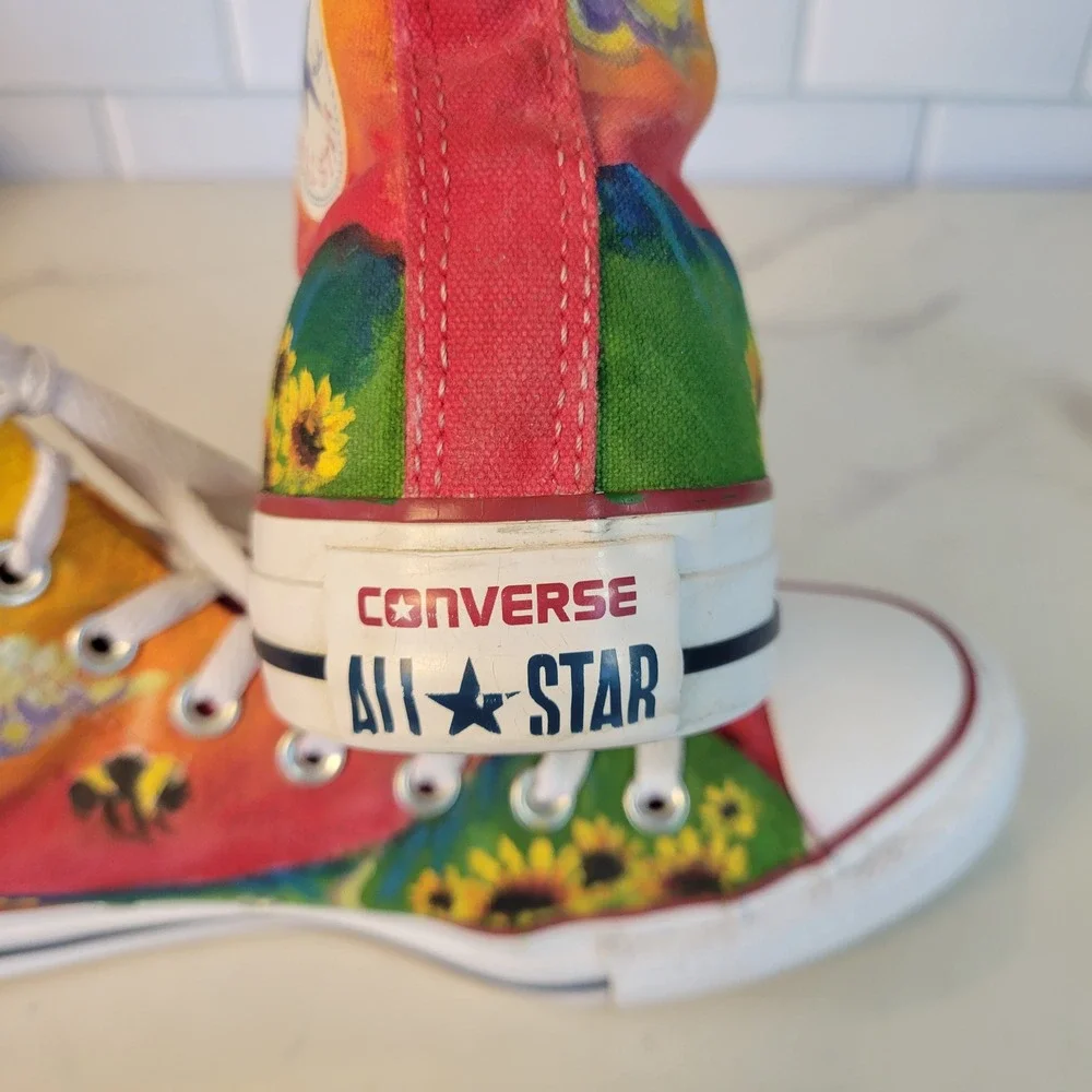 Converse Chuck Taylor All Star High Top Hand Painted Sunflower Bee Womens 9